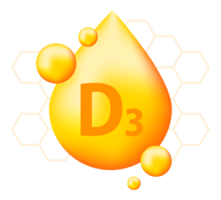 Vitamin D3 with realistic drop. Particles of vitamins in the middle png
