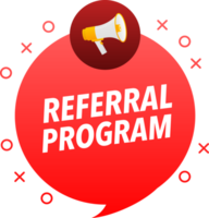 Megaphone label set with text referral program. Referral program announcement banner png