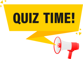 Megaphone label set with text quiz time. Quiz time announcement banner png