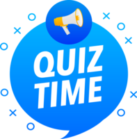 Megaphone label set with text quiz time. Quiz time announcement banner png