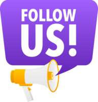 Megaphone label set with text Follow Us. Follow Us announcement banner png