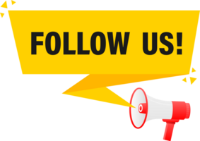 Megaphone label set with text Follow Us. Follow Us announcement banner png