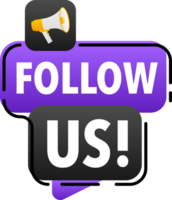 Megaphone label set with text Follow Us. Follow Us announcement banner png