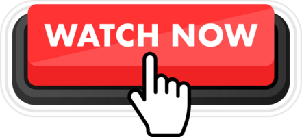 Set of Watch now button. Hand pointer clicking. Watch now web buttons png
