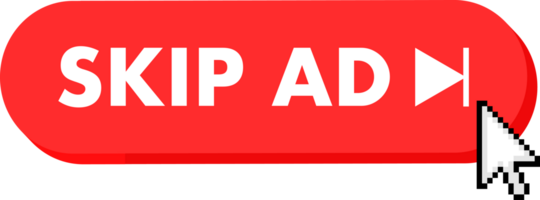 Set of Skip ad button. Hand pointer clicking. Skip ad web buttons png