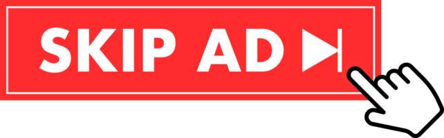 Set of Skip ad button. Hand pointer clicking. Skip ad web buttons png