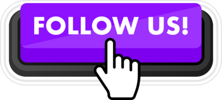 Set of Follow us button. Hand pointer clicking. Follow us web buttons png