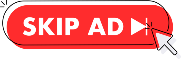 Set of Skip ad button. Hand pointer clicking. Skip ad web buttons png