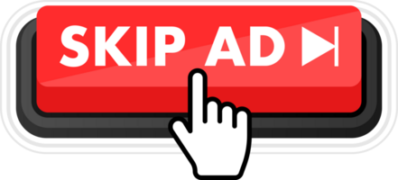 Set of Skip ad button. Hand pointer clicking. Skip ad web buttons png