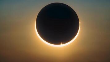 Abstract solar eclipse illustration with glowing moon in space, resembling a red egg against the black cosmos video