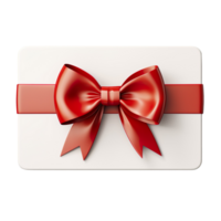 Blank white gift card with red ribbon bow isolated on transparent background png