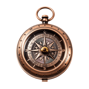 Brass antique compass isolated on transparent background png