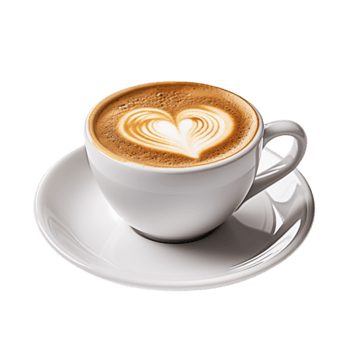 Cup of coffee with heart shape on the top isolated on transparent background png