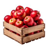 Pile of apples in a wooden container isolated on transparent background png