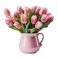 pink tulips in a vase isolated on transparent background png