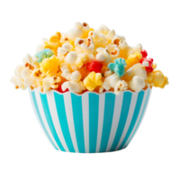 Popcorn in colorful bowl isolated on transparent background png