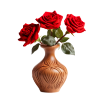 Red rose on a wooden vase isolated on transparent background png