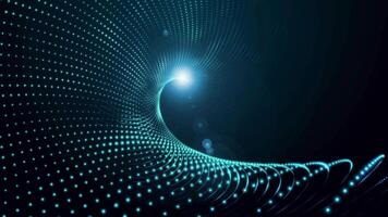 Blue glowing dots creating swirling spiral on dark background. Suitable for technology, science, abstract concepts, futuristic designs, and backgrounds. video