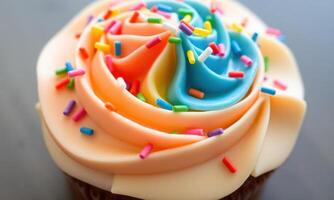 A cupcake with colorful sprinkles on top photo