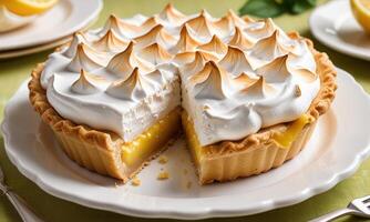 A pie with lemon meringue on top photo