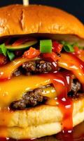 A close up of a hamburger with ketchup and cheese photo