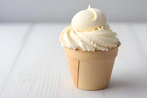 Vanilla Ice Cream Cone Isolated on White Background illustration photo