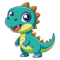 A cute green cartoon dinosaur character with orange spikes and a cheerful expression in a simple white background vector