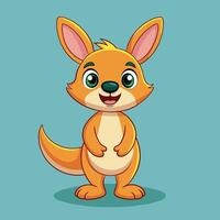 Cute cartoon kangaroo standing cheerfully against a soft blue background, showcasing vibrant colors and a friendly expression vector