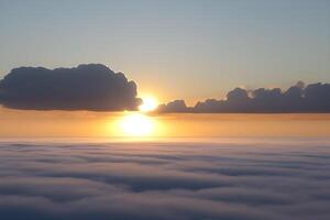 The sun is setting over the clouds in this photo