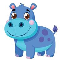Happy cartoon hippo standing on a purple background, showcasing a playful expression with big eyes and a friendly smile vector