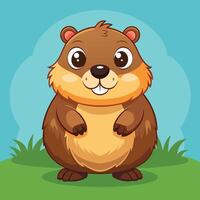 A cheerful cartoon wolf pup sitting playfully with bright eyes and a fluffy tail against a light background vector