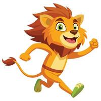 A cheerful cartoon lion character running happily in a playful, colorful design, perfect for children's books or animations vector