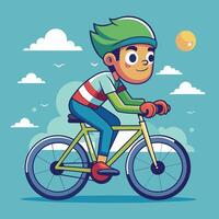 A joyful child riding a colorful bicycle with a helmet on in a sunny outdoor setting, showcasing the joy of cycling and active playtime vector