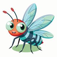 A cheerful cartoon insect with large eyes and colorful wings enjoying a vibrant background in a playful, animated style vector