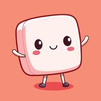 Cute cartoon marshmallow character with arms and legs smiling against a soft peach background, perfect for children's themes and playful designs vector