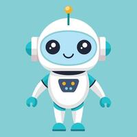 Cute cartoon robot character in a playful design with a cheerful expression set against a solid light green background vector