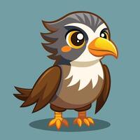 Cartoon-style bird character with bright eyes and colorful feathers posed cheerfully in a whimsical animated design vector