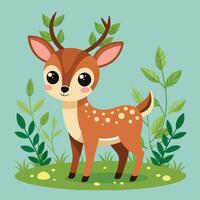 A cute cartoon fawn stands in a playful pose, showcasing its bright eyes and distinctive spots against a white background vector