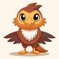 A cheerful cartoon bird character with bright eyes and fluffy feathers excitedly posing in a friendly manner against a neutral background vector
