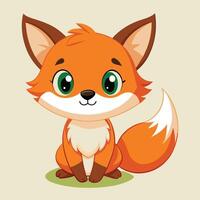 Cute orange fox character sitting happily on a teal background with large eyes and a friendly expression vector
