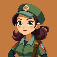 Young soldier with a green uniform and a star emblem, standing against a colorful backdrop, showcasing determination and strength vector