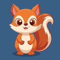 Cute cartoon squirrel with big eyes and bushy tail standing on a plain background looking cheerful and animated in a playful pose vector