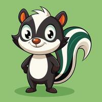 A cheerful cartoon skunk character with a playful expression standing against a light background vector