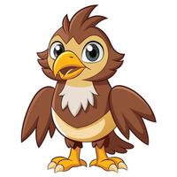 Cute cartoon bird character with big eyes and cheerful expression standing on yellow feet, showcasing a joyful pose against a white background vector
