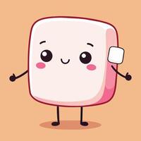 Cute cartoon character of a happy slice of bread with arms and legs against a pastel background, showcasing a playful and cheerful vibe vector