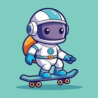 A cheerful astronaut character skateboarding on a vibrant orange background showcasing a fun and adventurous spirit in a cartoon style vector