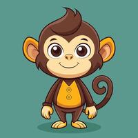 Cute cartoon monkey character standing cheerfully against a solid green background, showcasing playful design elements and bright colors vector