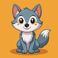 Cute cartoon-style wolf character sitting happily with a playful expression, featuring fluffy fur and bright eyes vector