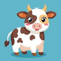 Cute cartoon cow character with playful expression set against a vibrant blue background in a cheerful design style vector