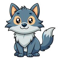 Cute cartoon wolf character sitting on a light background with a cheerful expression and bright eyes vector